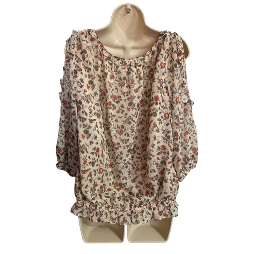 Max Studio Cream Floral Cold Shoulder Boho Women's Top Size M - Picture 7 of 10